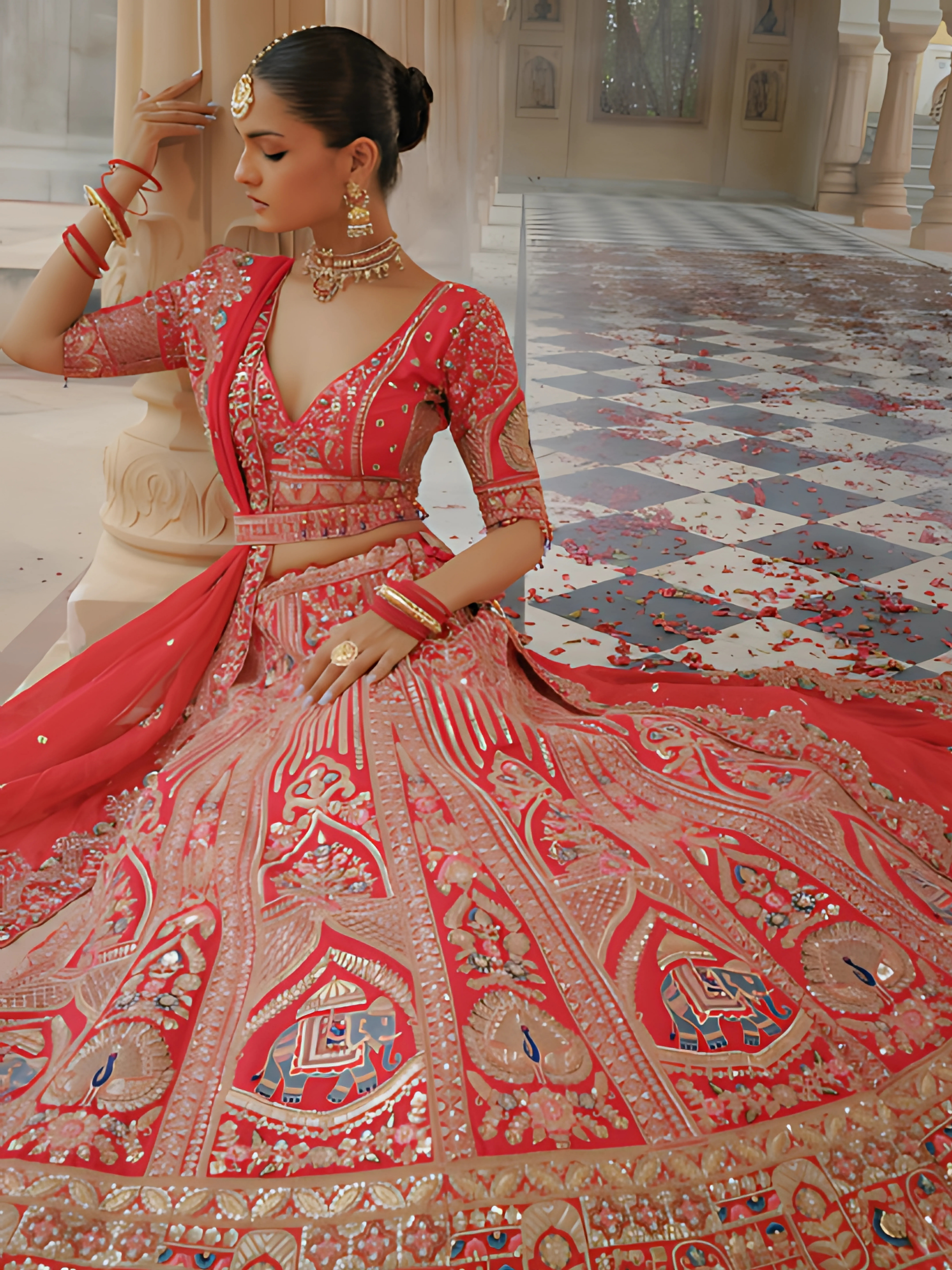 Vibrant Red Saree Gown